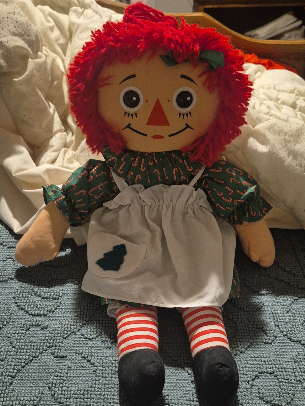 Raggedy ANN -Style Red Hair Doll with Striped Legs CHRISTMAS